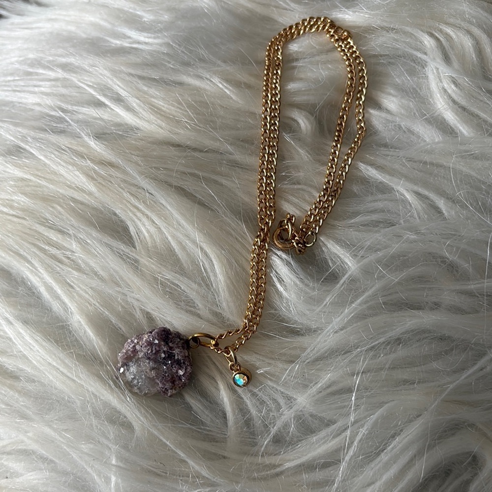 SOLD Handcrafted Gold Amethyst Pendant 16” Necklace - Picture 1 of 4